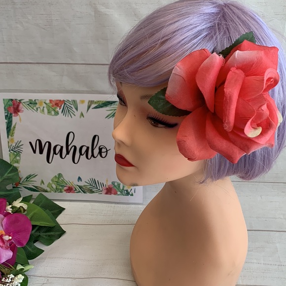 Pink Rose Pinup Rockabilly Hair Flower - Picture 2 of 5